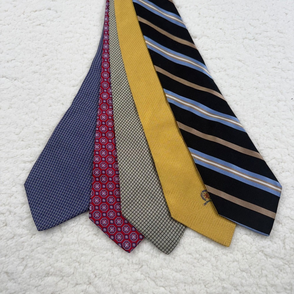 Tommy Hilfiger Mens Silk Tie Lot of 5 Striped Geometric Medallion Check Patterns - Picture 2 of 10